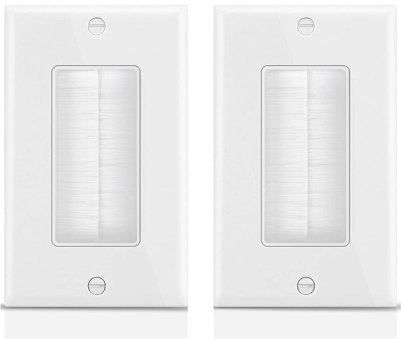 Single Brush Wall Plate 2-Pack,Single Gang faceplate Cable Pass Through Insert Wall Socket for HDTV, HDMI, Network, Coaxial Cables, Speaker Wires White