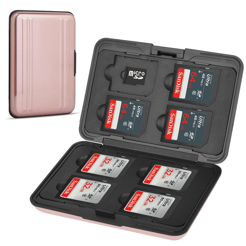 Qkenvo Aluminum Shock Resistant Carrying Box Holder Memory Card Storage Box Case Holder 8 Slots for SD SDHC MMC Micro SD TF Cards (Pink) Pink