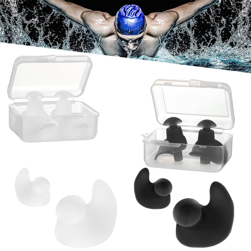 4 Pairs Swimming Earplugs Reusable Silicone Earplugs Soft Silicone Earplugs Waterproof Reusable Earplugs Spiral Silicone Earplugs for Swimming Bathing Snorkeling Surfing and Other Water Sports White, Black