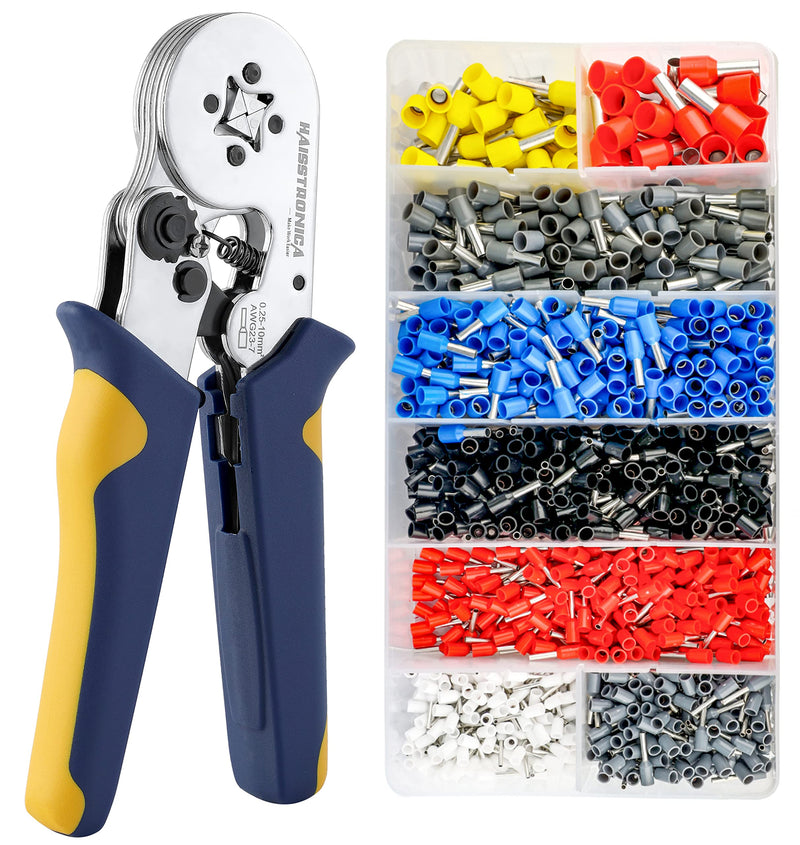 Ferrule Crimping Tool Kit,Haisstronica Self-Adjusting Square Wire Crimper Plier for AWG 23-7 with 1200PCS Red Copper Wire End Terminals,Sleeves Ferrule Ratchet Wire Crimping Tool-Wire End Ferrules 6-4 SET