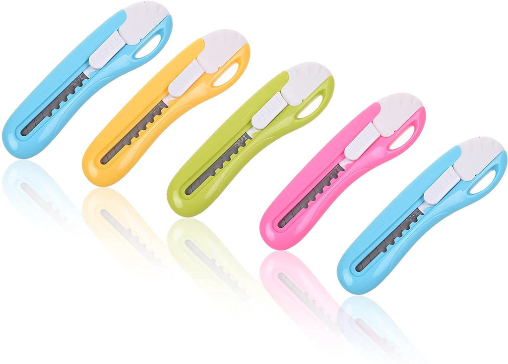 Pack of 5 Mini Utility Knife Box Cutter Letter Opener, Random Color