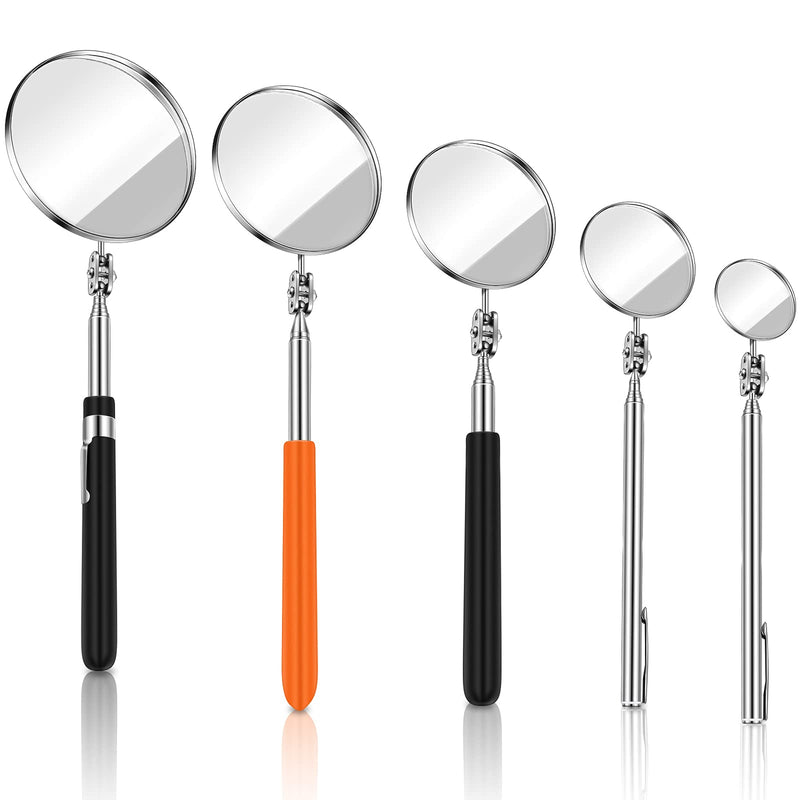 5 Pieces Telescoping Inspection Mirror Round Mirror Stainless Steel Inspection Tool with Long Handle for Check The Condition of The Vehicle, Observe The Eyelashes, Mouth Small Parts (Classic Style) Classic Style