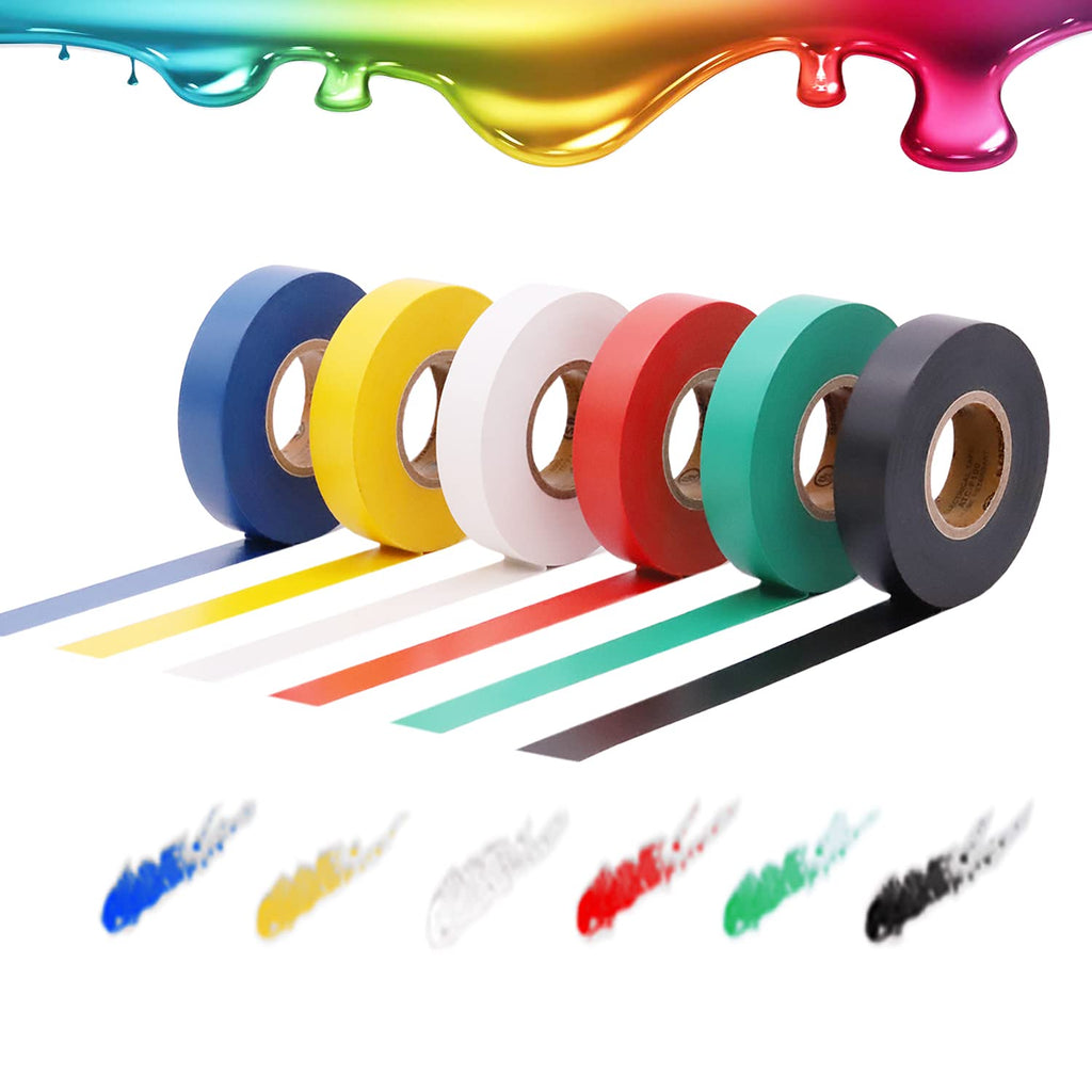 Soundoriginal Electrical Tape Colors 6 Pack 3/4-Inch by 60 Feet 7 Mil Thick, Electric Tape 600 Voltage Rating, Flame Retardant, Commercial Grade, UL and CSA Listed (60Ft MUL) Multicolored