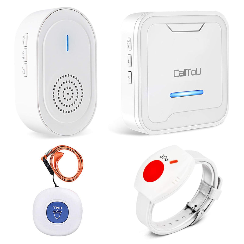 CallToU Wireless Caregiver Pager System Caregiver Call Button Nurse Alert System for Elderly,Medical Alert System for Seniors Disabled Patient,2 SOS Transmitters(1 Medical Alert Watches) + 2 Receivers