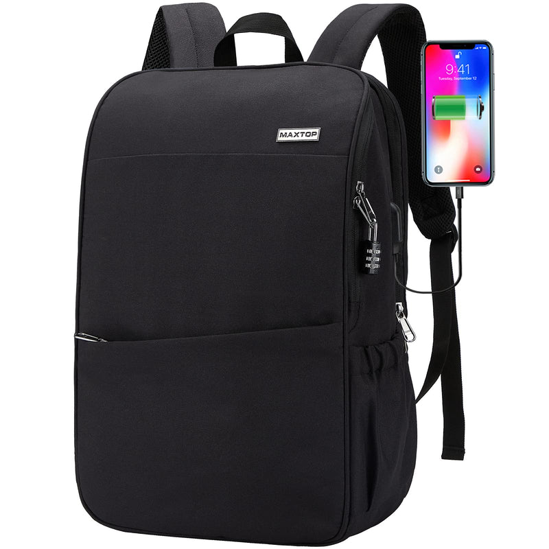 MAXTOP Travel Laptop Backpack with USB Charging Port Anti-Theft[Water Resistant] College School Bookbag Fits 17 Inch Laptop Black（17 Inch）