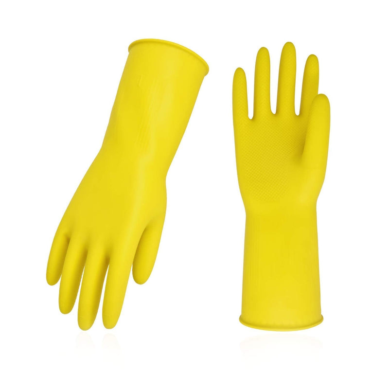 Vgo 5-Pairs Reusable Household Cleaning Gloves, Rubber Dishwashing gloves, Extra Thickness, Long Sleeves for Kitchen, Cleaning, Working, Painting, Gardening, Pet Care (Size M, Yellow, HH4601) Medium 5 Pairs - Yellow