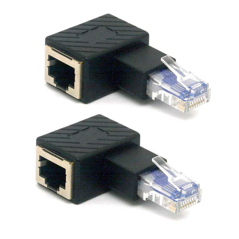 GLHONG Angled RJ45 Ethernet Adapter, 90 Degree RJ45 8P8C Male to Female Cat5e Cat6 Network Patch Connector 2Pcs (Right) Right
