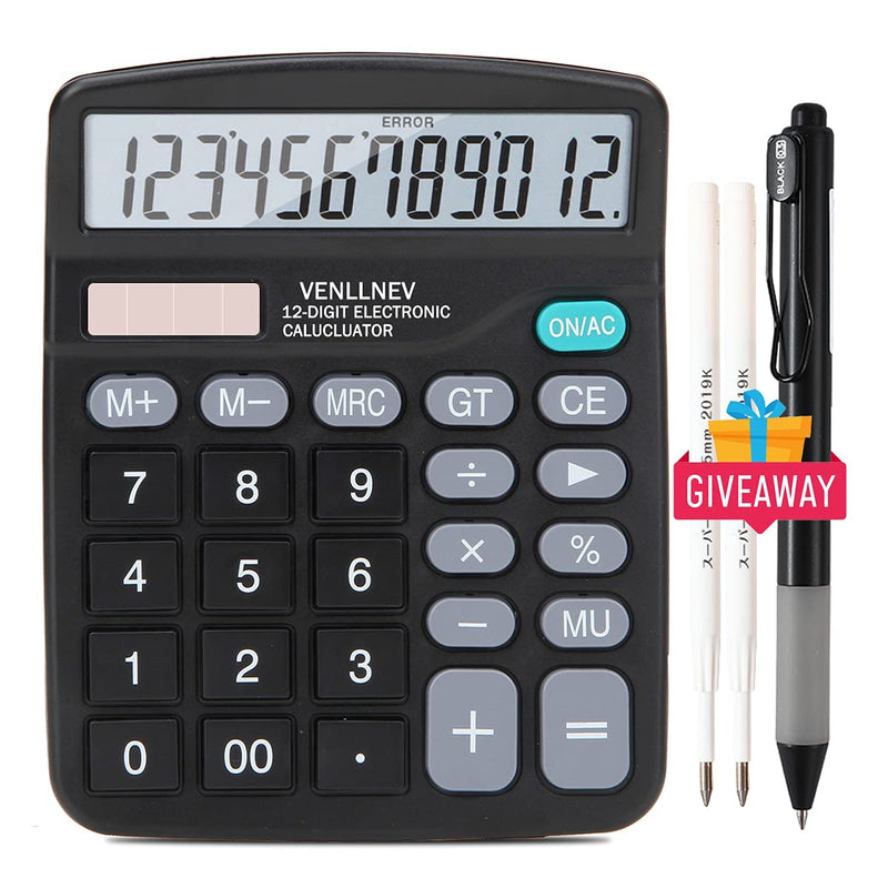 Desk Calculator, Large LCD Display Desktop Calculator 12-Digit Solar Battery Dual Power Office Calculators Big Sensitive Button