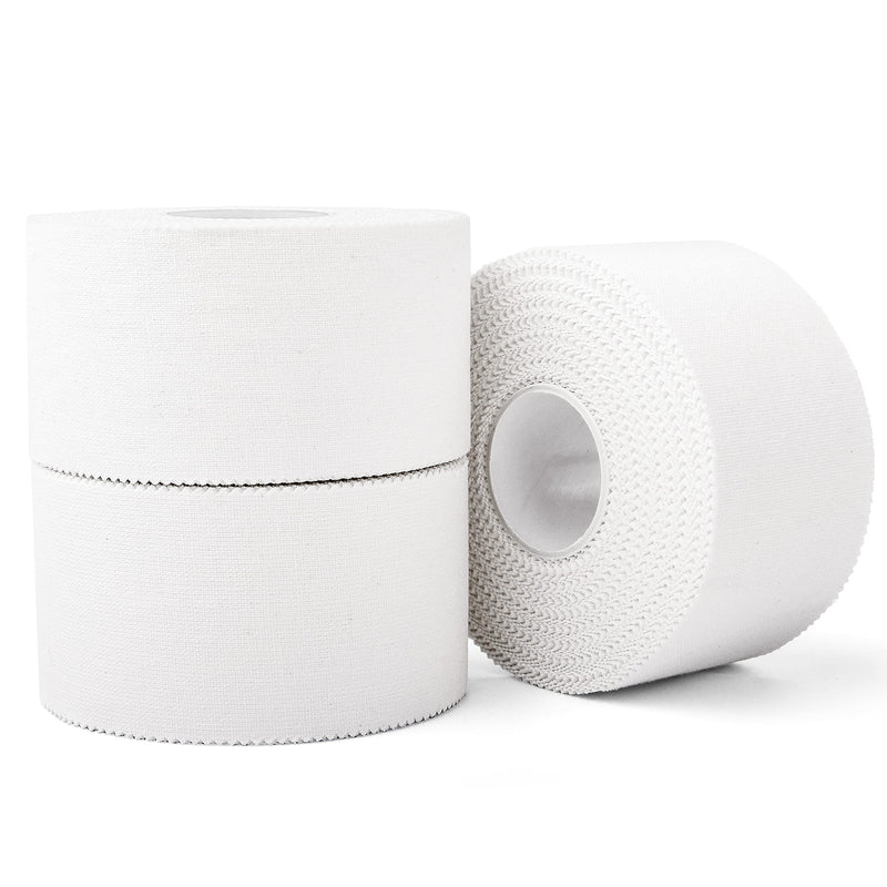 (3 Pack) White Athletic Sports Tape, Very Strong Easy Tear No Sticky Residue Tape for Athlete & Sport Trainers & First Aid Injury Wrap,Suitable for Bats,Tennis,Gymnastics & Boxing（1.5in X 35ft）