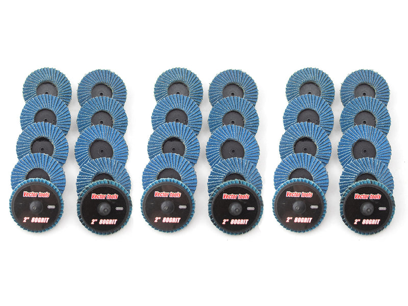 VCT (30pk) 2" Inch 80 Grit Flap Sanding Disc Wheels Type R-Lock Twist Lock Disk Includes Free R-Lock Mandrel