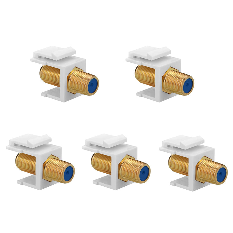 Borsuer 5Pcs RG6 Keystone Jack Coax Insert Wall Plate 3 GHz Gold-Plated, F Type RG6 Coaxial Keystone Jacks Connectors White