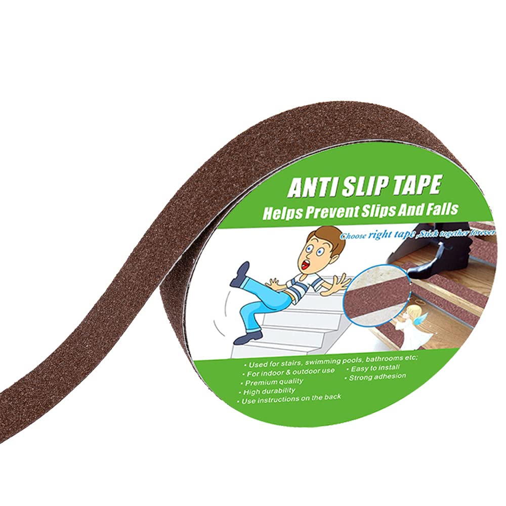 Anti Slip Tape, High Traction,Strong Grip Abrasive, Not Easy Leaving Adhesive Residue, Indoor & Outdoor (1" Width x 190" Long, Brown) 1" Width x 190" Long