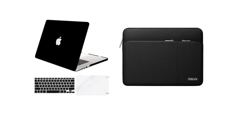 MOSISO Compatible with MacBook Pro 15 inch Case with Retina Display A1398, 360 Protective Sleeve Bag with 2 Front Separate Pockets&Plastic Hard Shell&Keyboard Cover&Screen Protector, Black