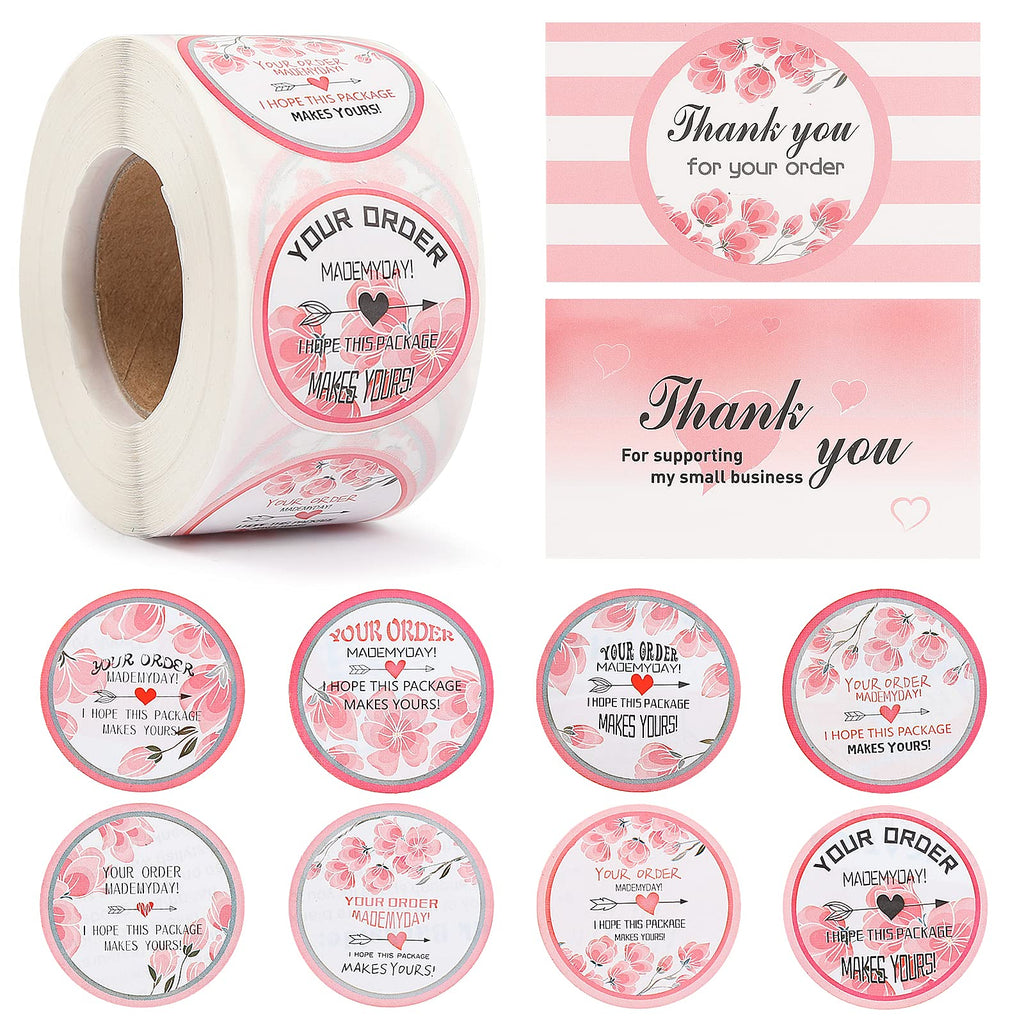 600 Thank You Stickers Small Business in 8 Designs and 100 Appreciation Cards - Thank You for Your Order | Thank You for Supporting My Small Business Note Cards for Business Packaging Supplies