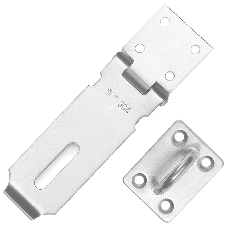 Door Hasp Padlock Latch Lock, 5 Inch SUS 304 Stainless Steel Thicken Safety Hasp Lock Latch for Door Sheds Closets Lockers, Brushed Finish (5inch Silver) 5"(Hasp Silver)