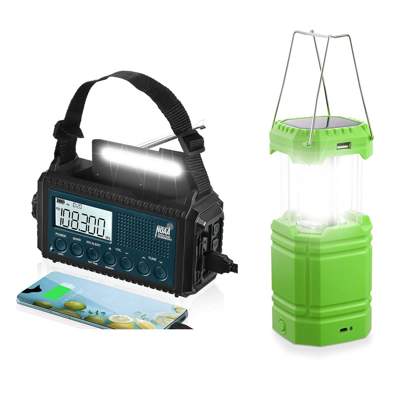 Mesqool NOAA Weather Alert Radio & Camping Lantern, AM/FM/Shortwave Radio, Solar/Hand Crank/Battery Powered, Flashlight&Reading Lamp, USB Charger, Power Bank