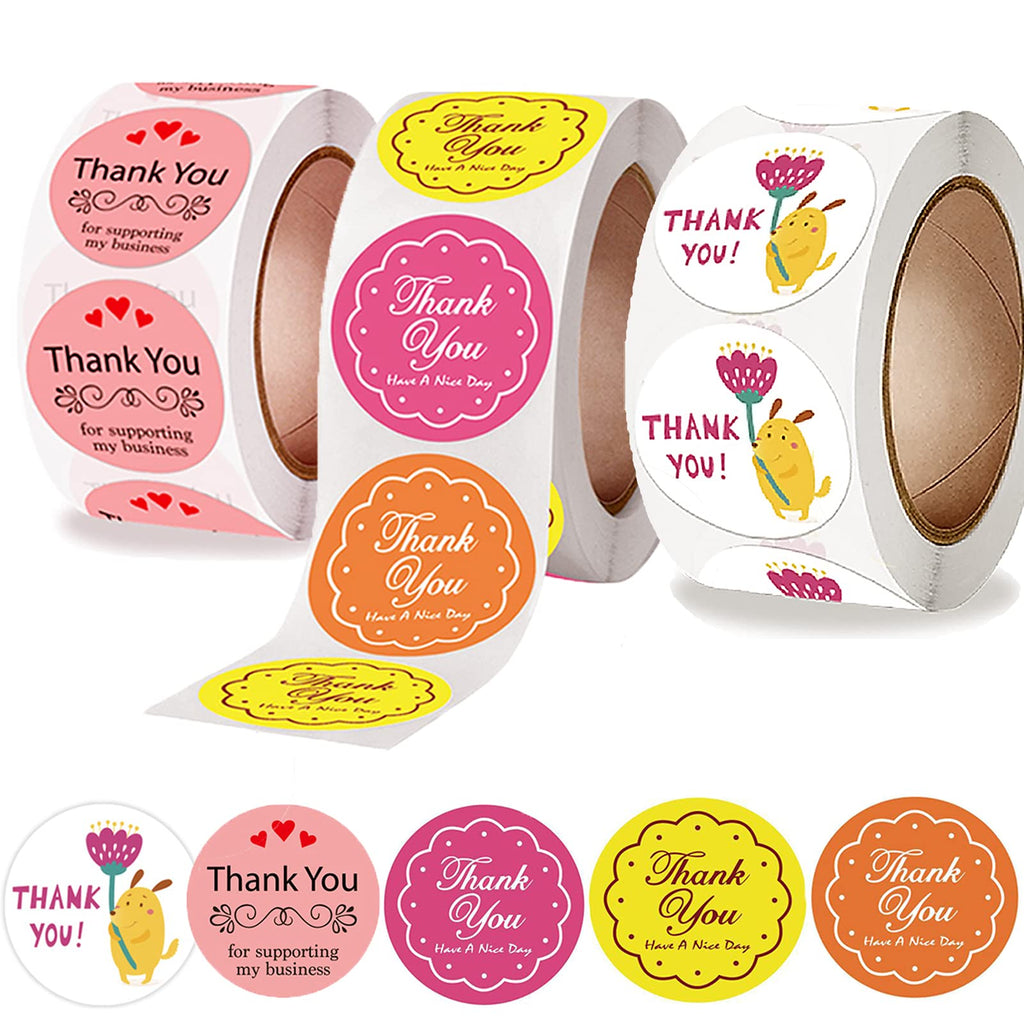 Thank You Stickers,Thank You Stickers Small Business,Small Thank You Stickers with 1500 pcs Round Label Rolls(1"Round - 500 Labels Per Roll) for Business,Wedding,Online Retailers