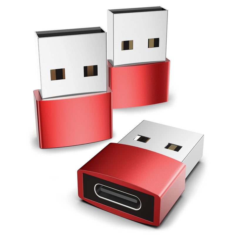 Syntech USB C Female to USB A Male Adapter 3 Pack, Type C Charger Cable Power Adapter Compatible with iPad Air 6, iPhone 13/12 Pro Max, Apple Watch S7, Samsung Galaxy S20 etc Red