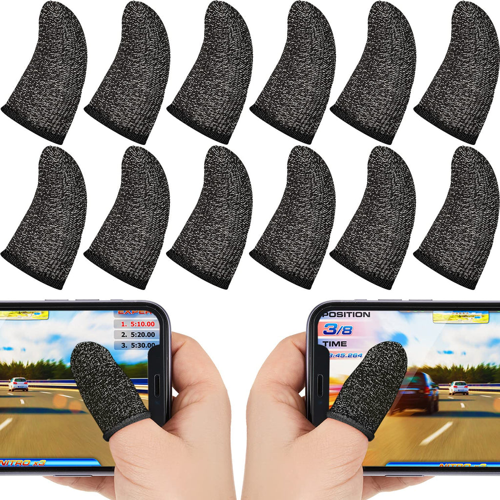 30 Piece Finger Sleeve for Gaming Mobile Game Controller Finger Thumb Sleeve Anti-Sweat Breathable Seamless Touchscreen Finger Cover Silver Fiber for Phone Game PUBG (Black Brim) Black Brim