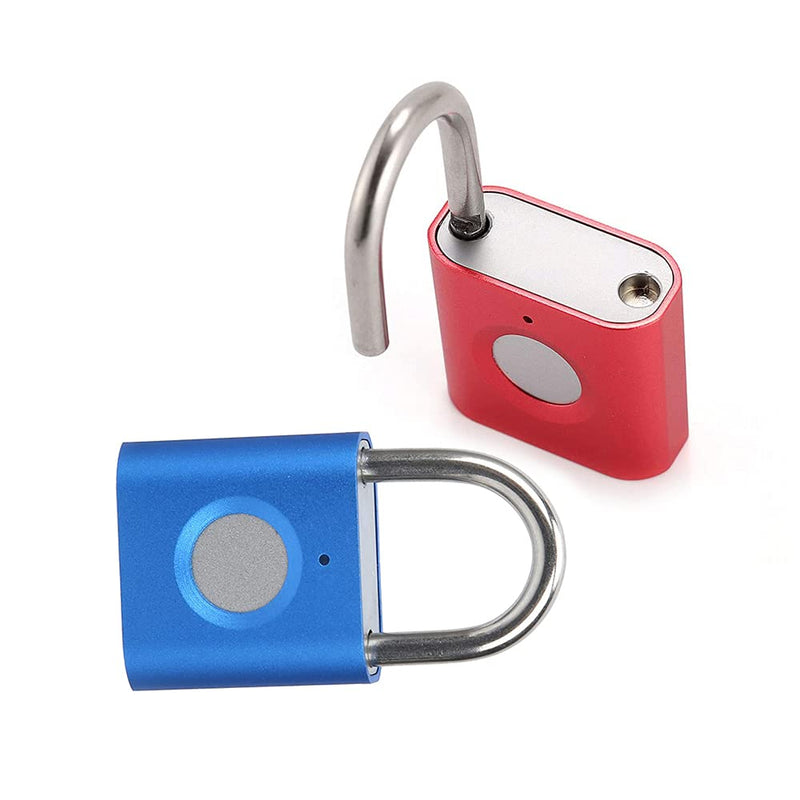 Fingerprint Gym Lock [2-Pack, Blue & Red] eLinkSmart Mini Fingerprint Padlock, Colourful Metal Keyless Thumbprint Lock for Luggage, School Bag, Toolbox, Gym Locker R+B