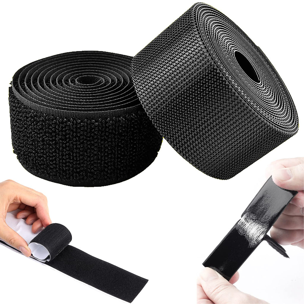 2 Inch 16.4 Feet Self-Adhesive Hook and Loop Strips Tape Roll, GuangTouL Black Heavy Double Sided Sticky Duty Strips Industrial Strength Sticky Fastener Interlocking Fastener