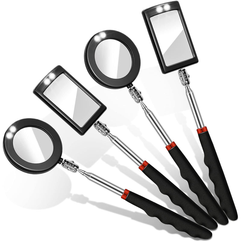 Led Telescoping Inspection Mirror Round Mirror Square Mirror Inspection Tool for Check The Condition of The Vehicle, Observe The Eyelashes, Mouth and Other Small Parts (4 Pieces) 4