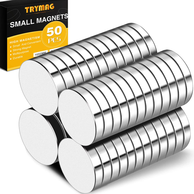 TRYMAG Magnets, 50 PCS Small Refrigerator Magnets Round Disc Magnets, Premium Brushed Nickel Cylinder Office Magnets for Crafts, DIY, Whiteboard and Fridge Magnets,Silvery,10x2mm 50pcs 10X2mm 50Pcs