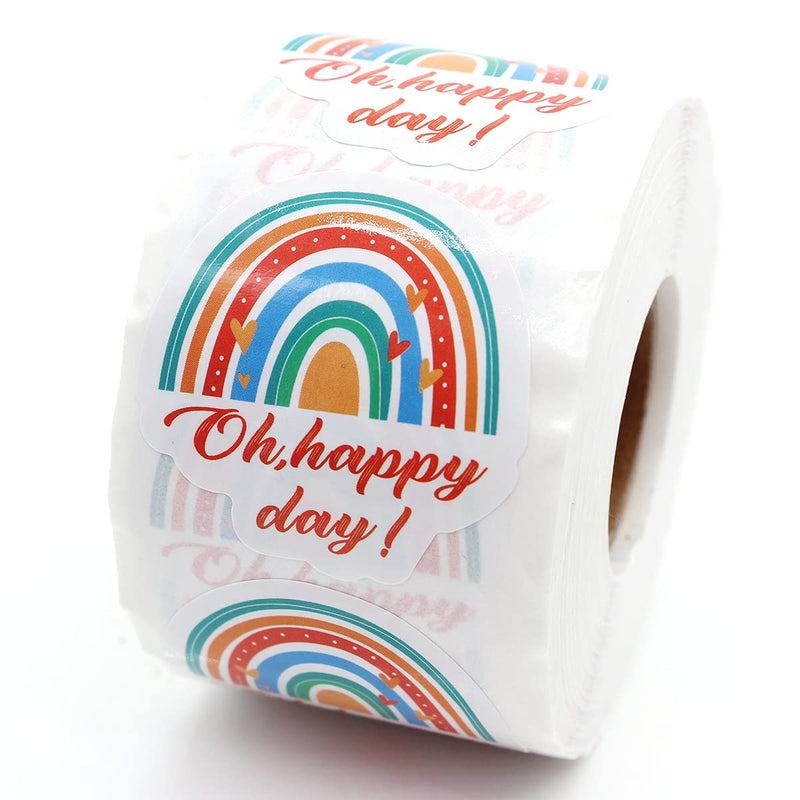 Littlefa 1.5” Oh Happy Day with Rainbow Design Stickers,Rainbow Stickers,Small Business Stickers, Envelopes Stickers, Gift Bags Packaging 500 PCS