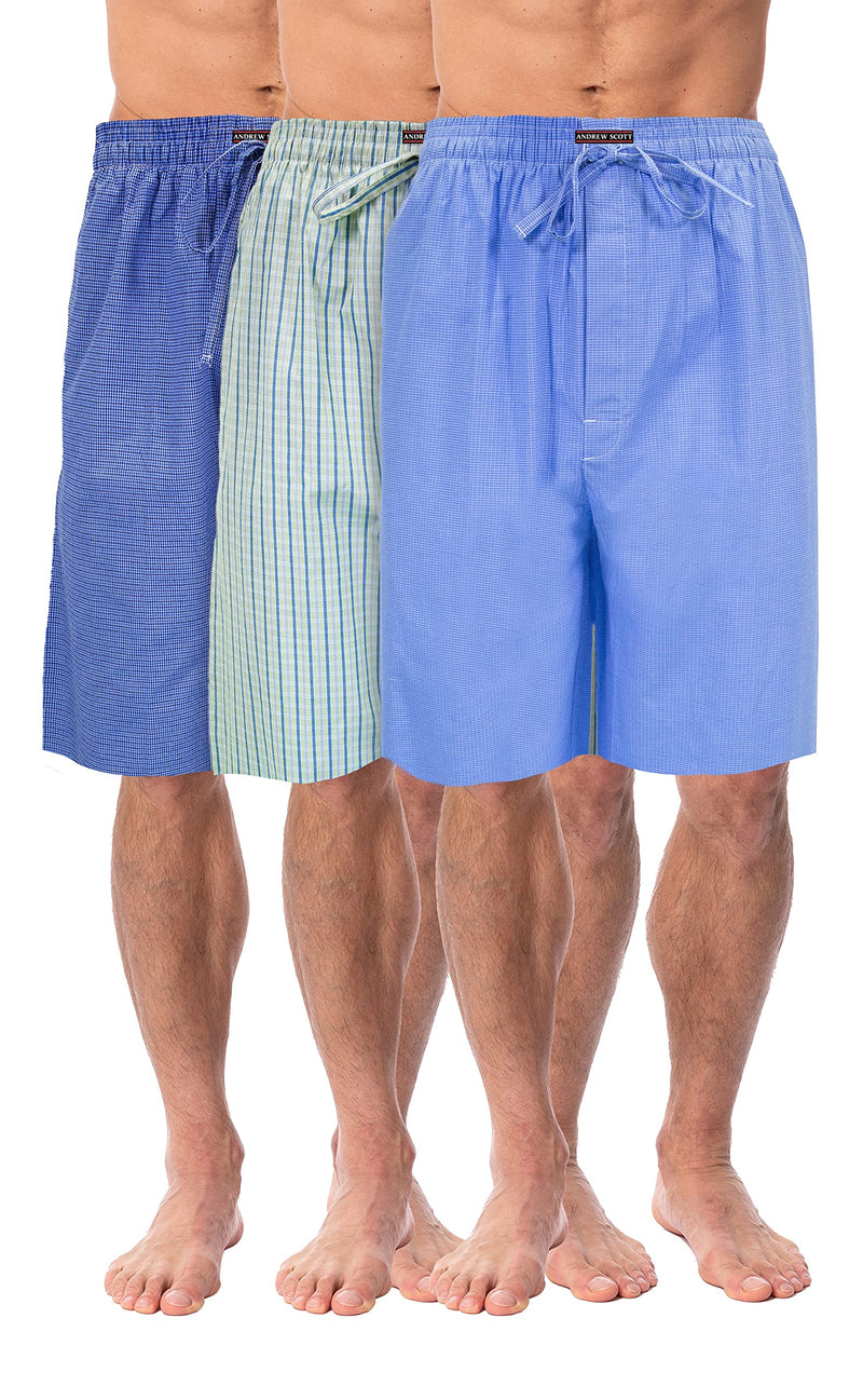 Andrew Scott Men's Soft Poplin Woven Pajama & Sleep Jam Cargo Short Lounge Pants | Multi Packs Medium 3 Pack -Blue Tone Plaids