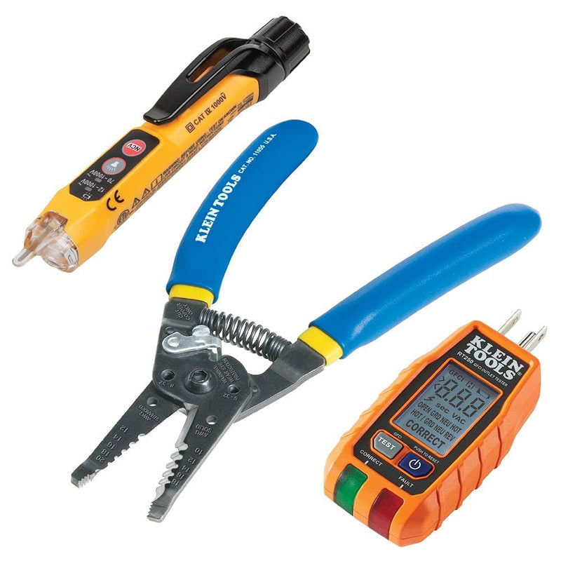 Klein Tools 80041 Outlet Repair Tool Kit with GFCI Receptacle Tester, Non Contact Voltage Tester and Wire Stripper, 3-Piece Outlet Repair Kit