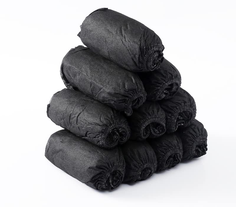 XIAOWEI Black Shoe Covers - 100 Pack (50 Pairs) Disposable Boot and Booties | One Size Fits Most Durable 35 GSM Non Woven Material (Black)
