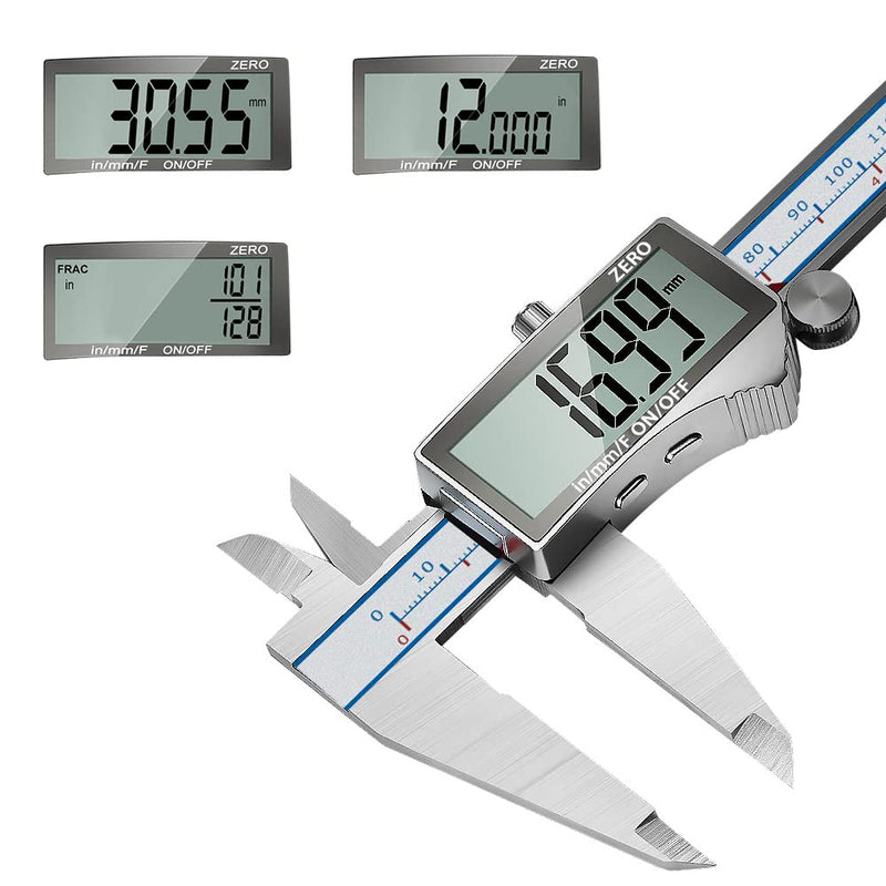 Digital Caliper, DITRON 0-6" Calipers Measuring Tool - Electronic Micrometer Caliper with Large LCD Screen, Stainless Steel, Auto-Off Feature, Inch/Fraction/Millimeter Fraction / Inch / MM