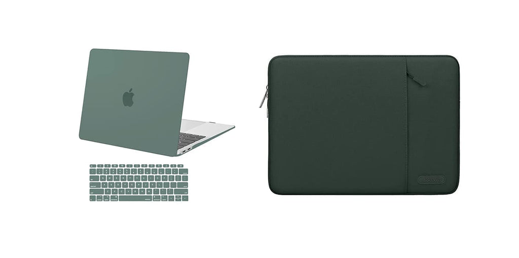 MOSISO Compatible with MacBook Air 13 inch Case 2018-2020 Rlease A2337 M1 A2179 A1932, Plastic Hard Shell Case & Vertical Sleeve Bag with Pocket & Keyboard Cover, Midnight Green