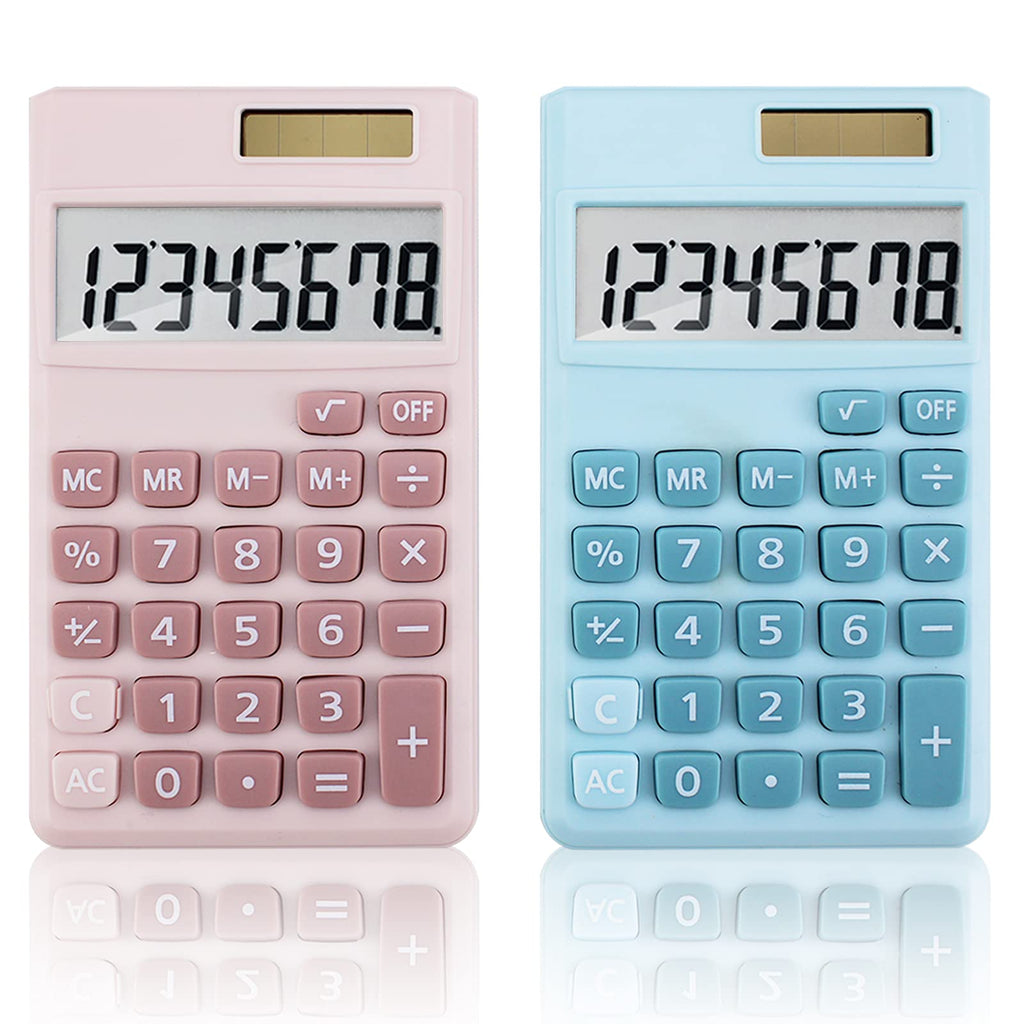 Mini Calculator, Pocket Calculator 8-Digit Solar Battery Office Calculator,Dual Power Desktop Calculators(Blue, Pink)