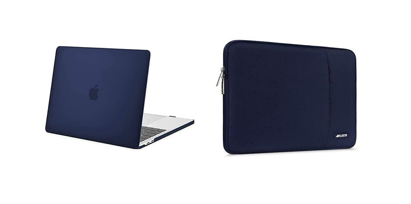 MOSISO Compatible with MacBook Pro 13 inch Case 2016-2020 Release A2338 M1 A2289 A2251 A2159 A1989 A1706 A1708, Plastic Hard Shell Case & Vertical Sleeve Bag with Pocket, Navy Blue