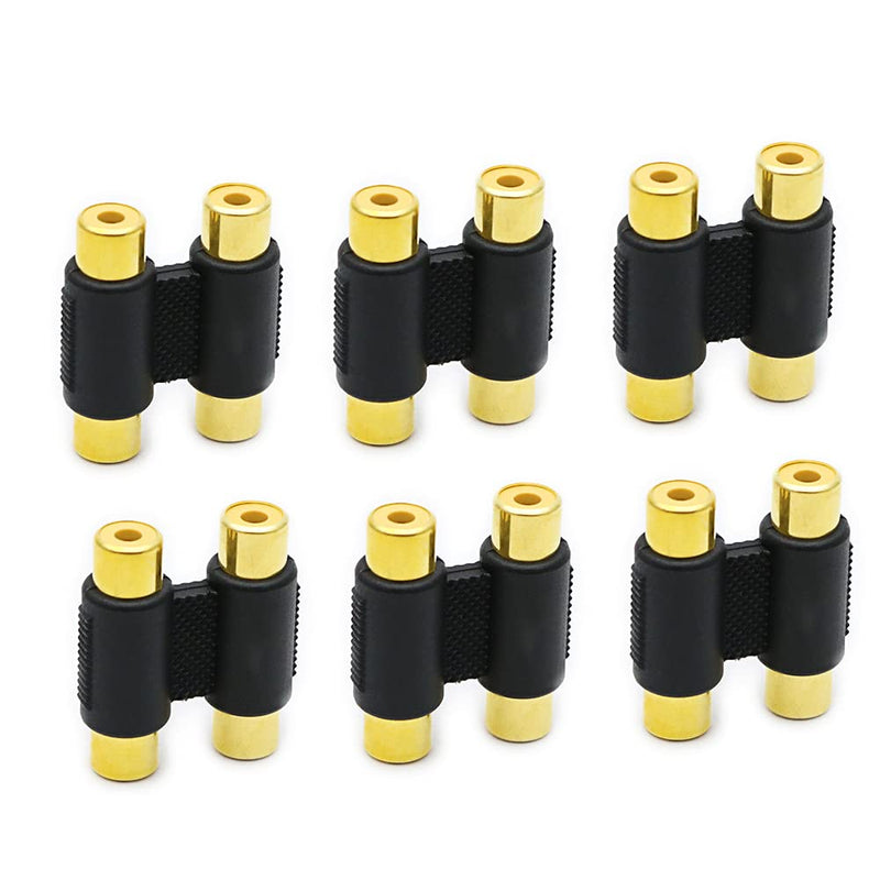 RCA Coupler, 6 Pack RCA Female to RCA Female Adapter Audio Video Cable Extension for Amplifier, Subwoofer