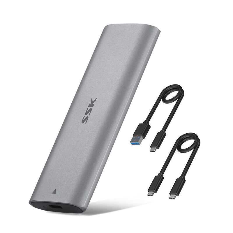 SSK M.2 NVME SATA Tool-Free SSD Enclosure Adapter Reader,RTL9210B Chips USB C 3.1/3.2 Gen 2 10Gbps PCIe,6Gbps SATA MKey/(B+M) Key,External Solid State Drive Case Support UASP Trim for 2242/2260/2280 Silver grey