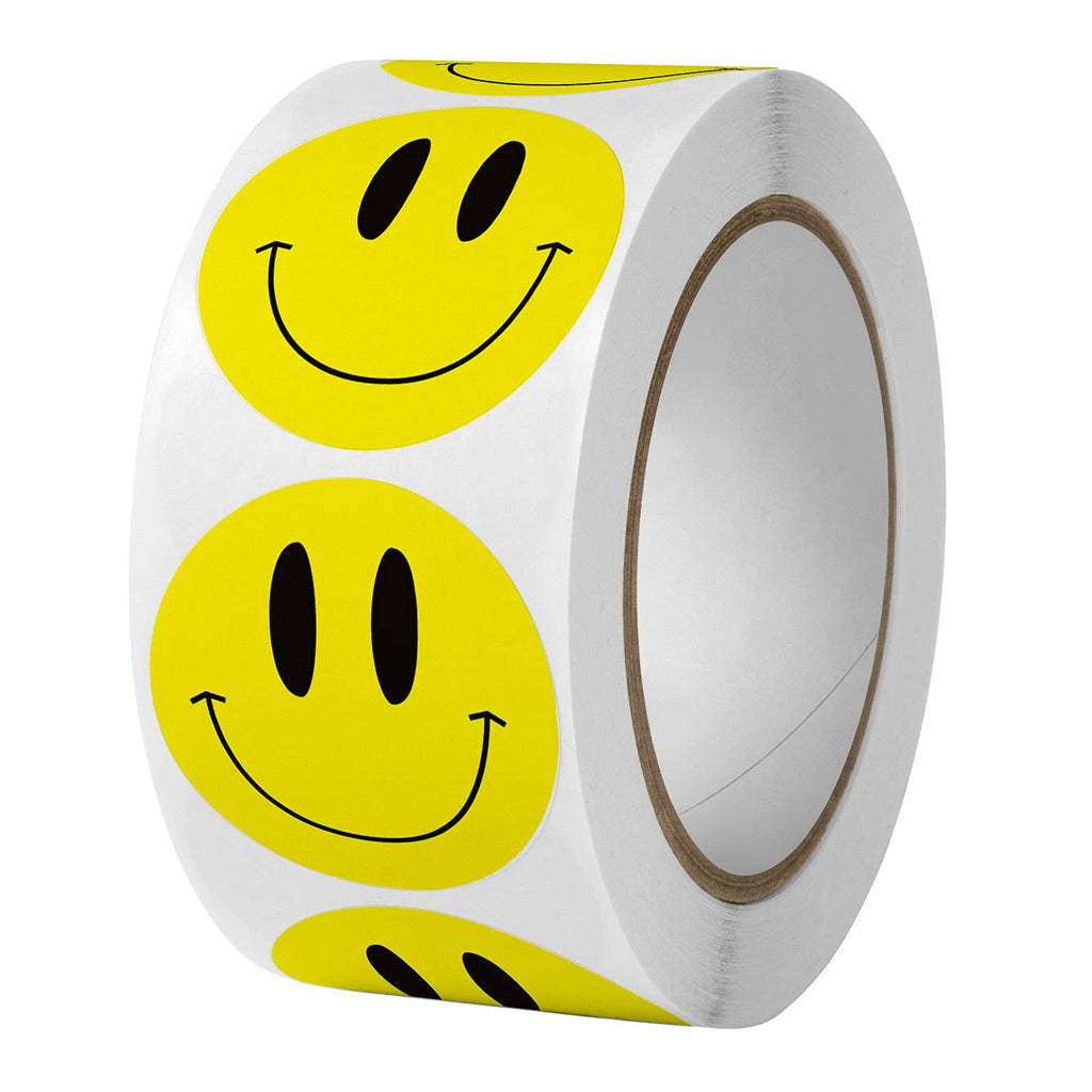 Smile Face Stickers - Happy Face Stickers Circle Dots Stick Labels, Yellow Smile Face Stickers for for Packaging Bags, Box, Gifts, Mailer Seal Sticker, 500 Pieces per Roll(Yellow)