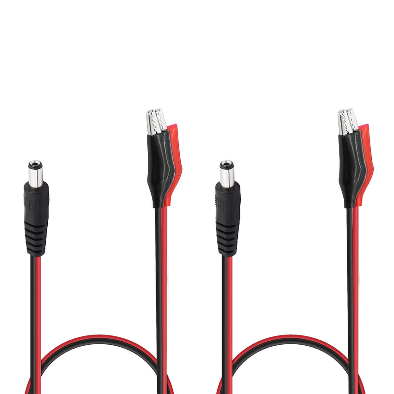 YACSEJAO 2 Pcs DC Male Jack to Alligator Clip Power Cable 50CM /19.7Inches 2.1mmx5.5 mm 12V DC Male Jack to Alligator Clip Power Cable