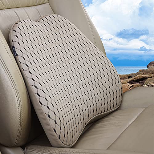 XINJUN Memory Foam car Lumbar Support Pillow - Memory Foam Back Cushion - Used for car Seats, Office Chairs, recliners, Sofas, etc. (Beige) Beige