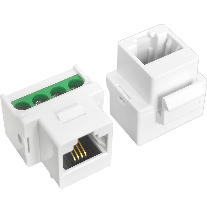 NECABLES (2 Pack) RJ11 Screw Jack CAT3 Telephone Keystone Jack with Screw Terminal on Breakout Board 4 Screws to RJ11 6P4C Female White