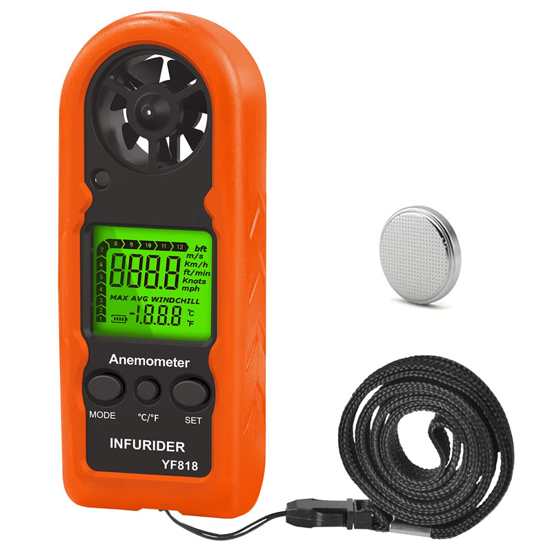 Digital Anemometer Handheld,INFURIDER YF818 Wind Speed Meter Gauge,Accurate Measures Wind Velocity & Temperature with Wind Chill Backlight MAX/AVG,Airflow Meter for Outdoor Activities【2022 Upgraded】 Orange
