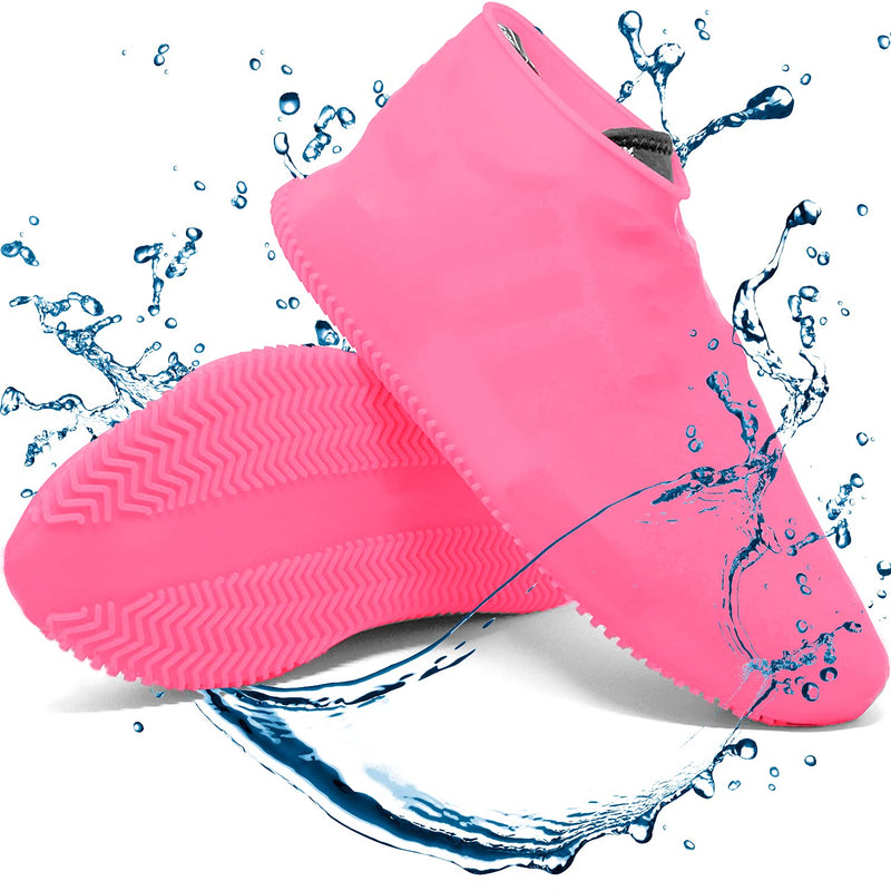 Waterproof Shoe Covers Reusable Silicone Cover Shoes Rain Boots for Men Women Kid, Galoshes Rubber Overshoes for Kitchen Outdoors Garden etc (Large, Pink) Large