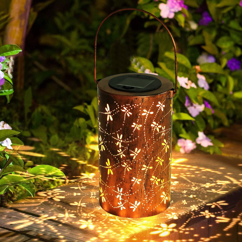 Solar Lantern Outdoor Hanging Lights - Dragonfly Hollowed-Out Metal Solar Lantern - Waterproof LED Decorative Garden Lights - Perfect Garden Decoration for Patio, Yard, Pathway 1.Dragonfly Lantern