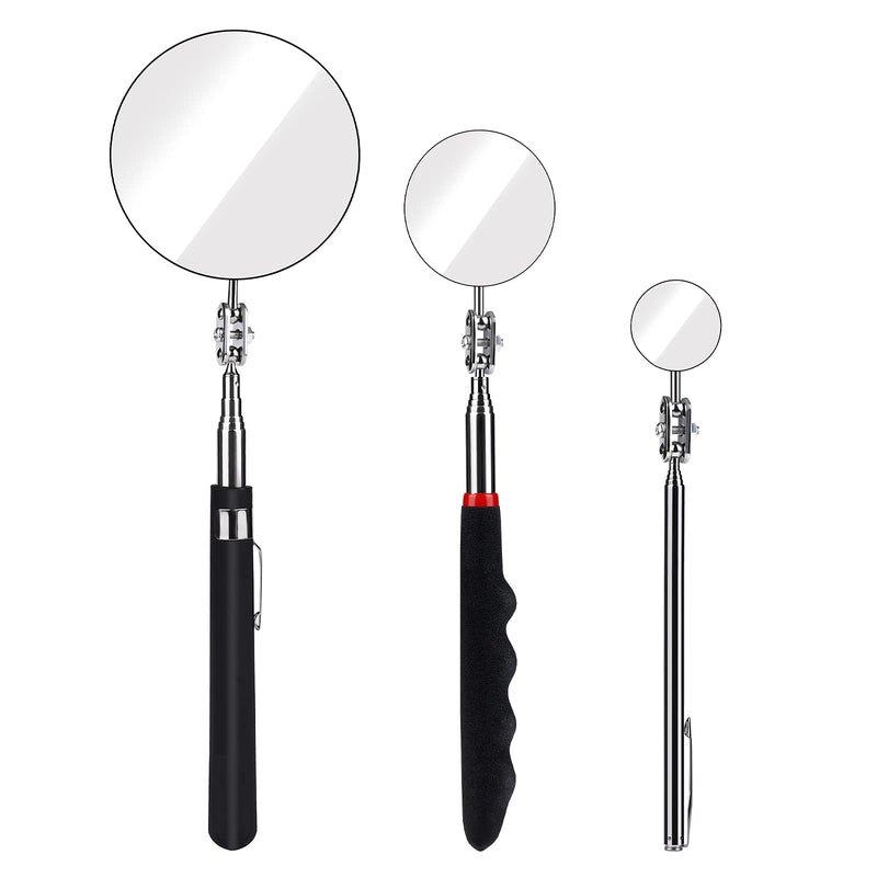 SAVITA 3 Sizes Telescoping Inspection Mirror Set Extendable Retractable Telescopic Inspection Mirror Kit, 1.18/1.96/3.34 inch Diameter 7-23/9-21/10-29 inch Handle, Small Large Dental Lash Mirror