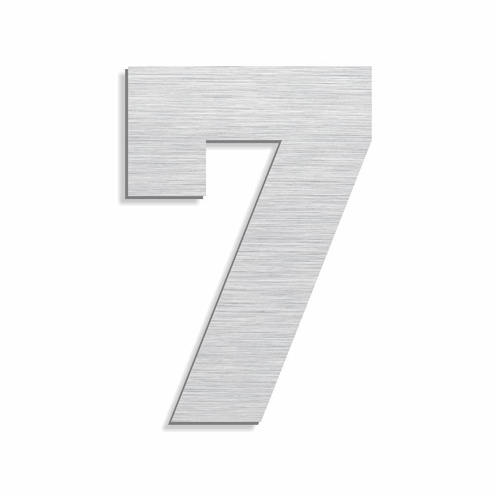 Tactile Number - Weatherproof, Interior and Exterior Use, Acrylic Backer, Brushed Aluminum Finish, VHB Adhesive Tape, Install Ready (5”H) (#7 Seven) #7 (Seven)