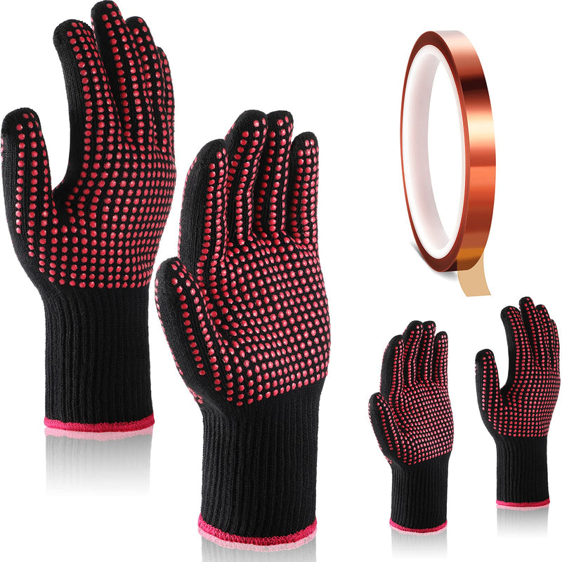 4 Pieces Heat Resistant Glove with Silicone Bumps 1 Roll Heat-Resistant Adhesive Tape Heat Proof Glove Mitts BBQ Even Tool for Printed Heat Transfer Curling Flat Iron Hair Styling Tools (Rose Red) Rose Red