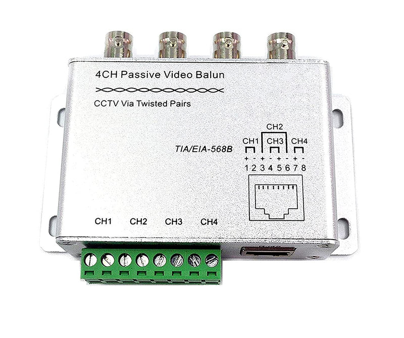 BeElion UTP 4 Channel Passive Video Balun Transceiver, BNC to Cat5/5E/6 RJ45(T568B) UTP Cable Converter for CCTV Surveillance Camera System