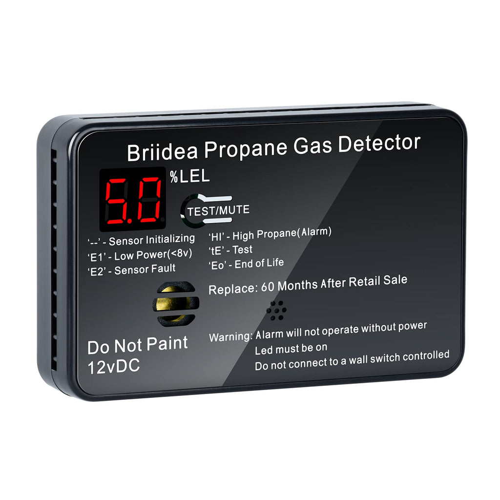 RV Propane Alarm, Briidea Propane Gas Detector with 85dB Loud Alarm, 12 VDC, Black