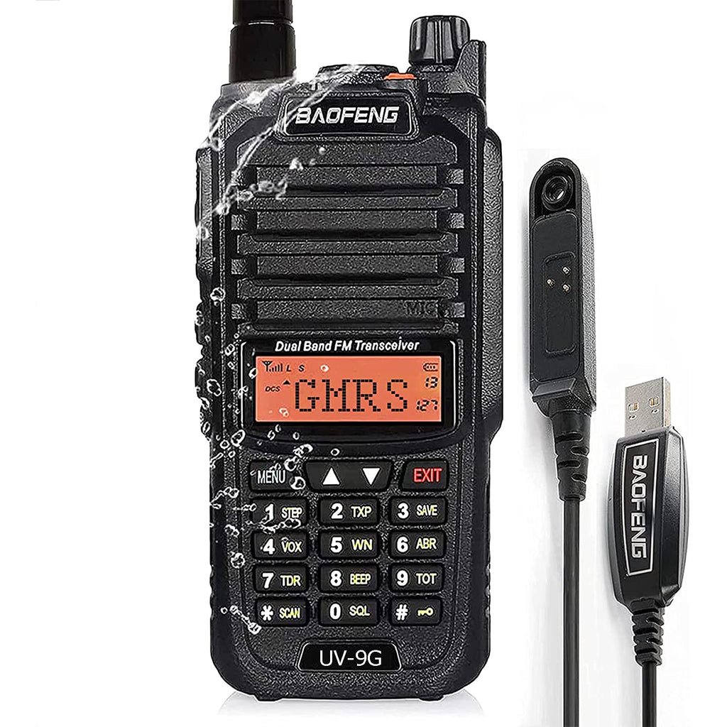 BAOFENG UV-9G GMRS Radio Waterproof IP67, Outdoors Two Way Radios Long Range Rechargeable, Handheld Dual Band NOAA Scanner, GMRS Repeater Capable, Programming Cable Included